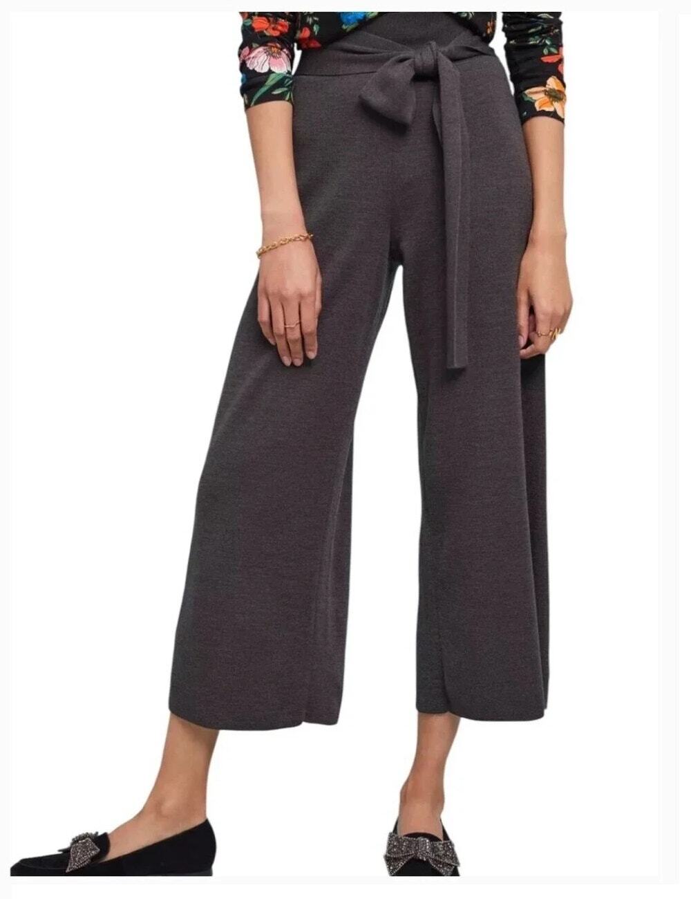 Moth by Anthropologie Lanolin Wide Leg Culotte Knit Pants Womens S Carbon Gray